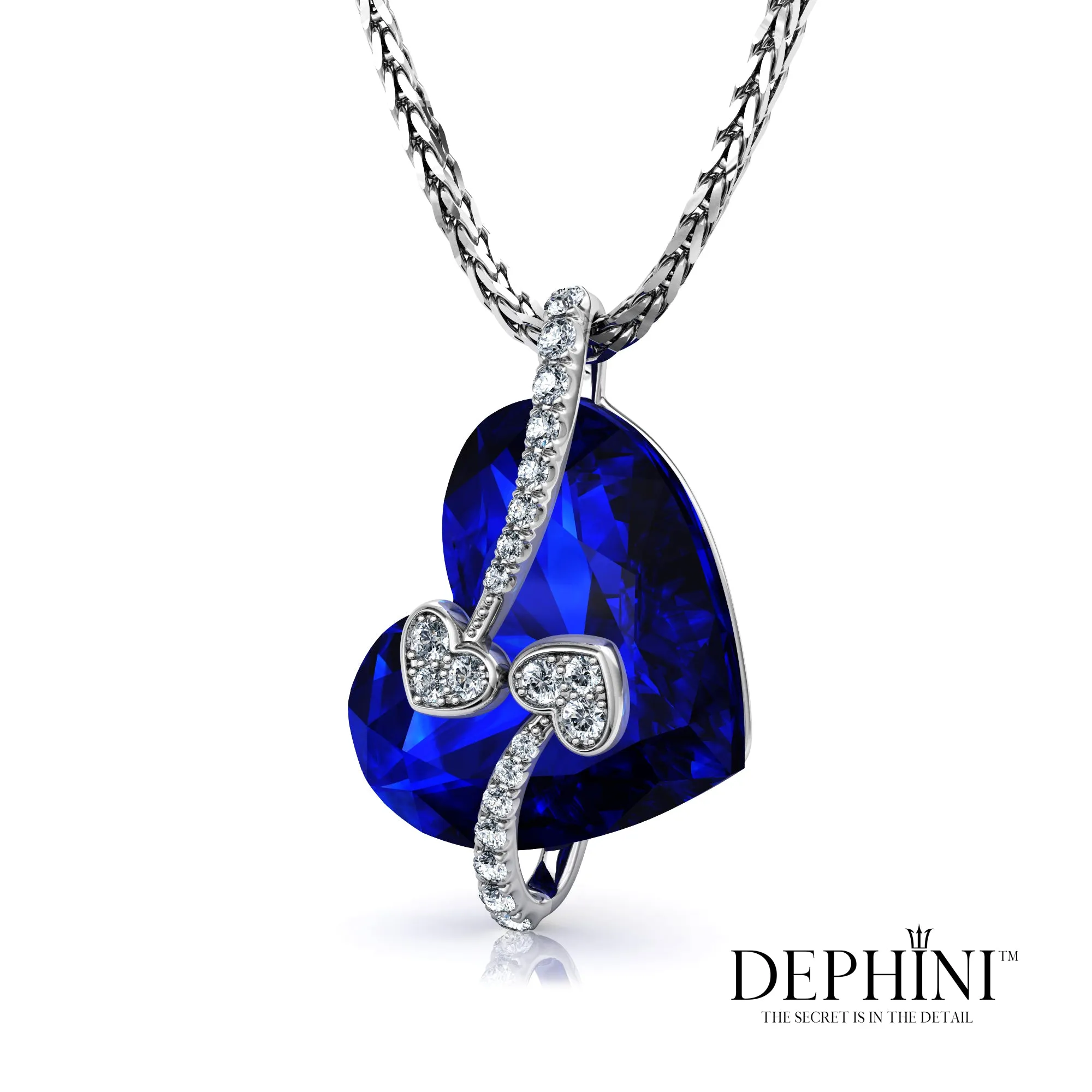 DEPHINI - Blue Heart Necklace - 925 Sterling Silver Pendant SW Crystal