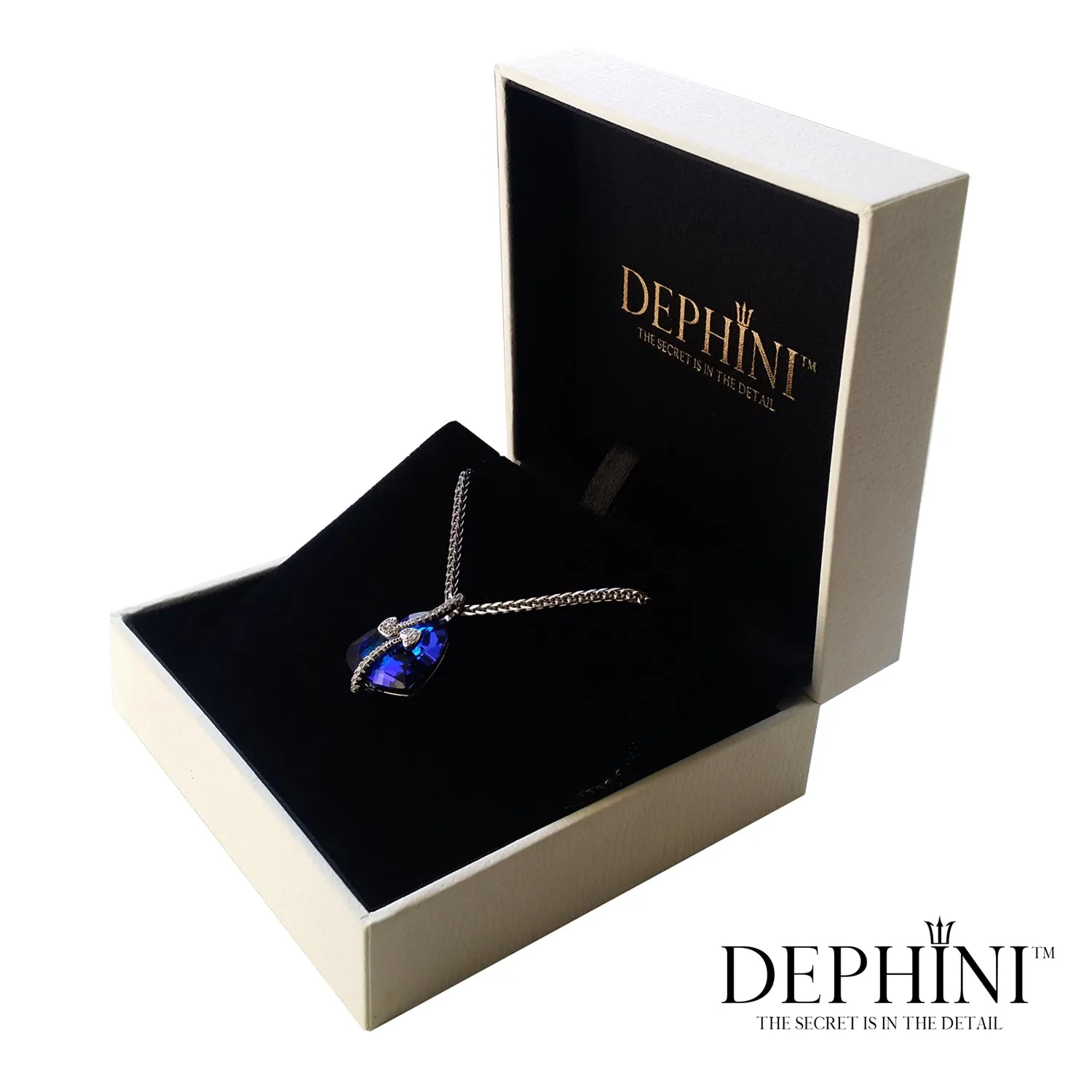 DEPHINI - Blue Heart Necklace - 925 Sterling Silver Pendant SW Crystal