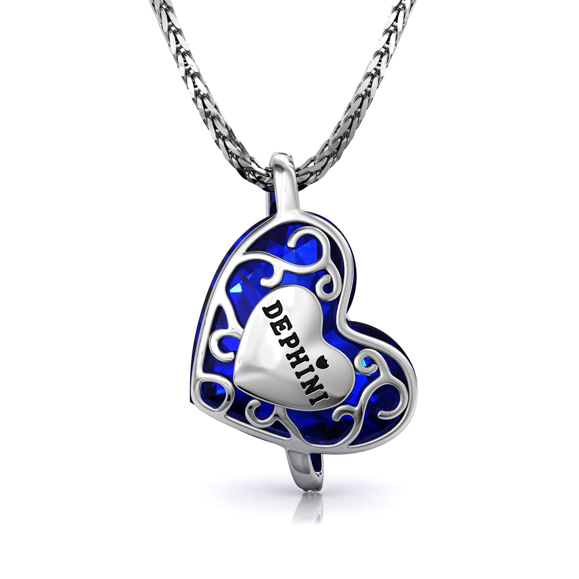 DEPHINI - Blue Heart Necklace - 925 Sterling Silver Pendant SW Crystal