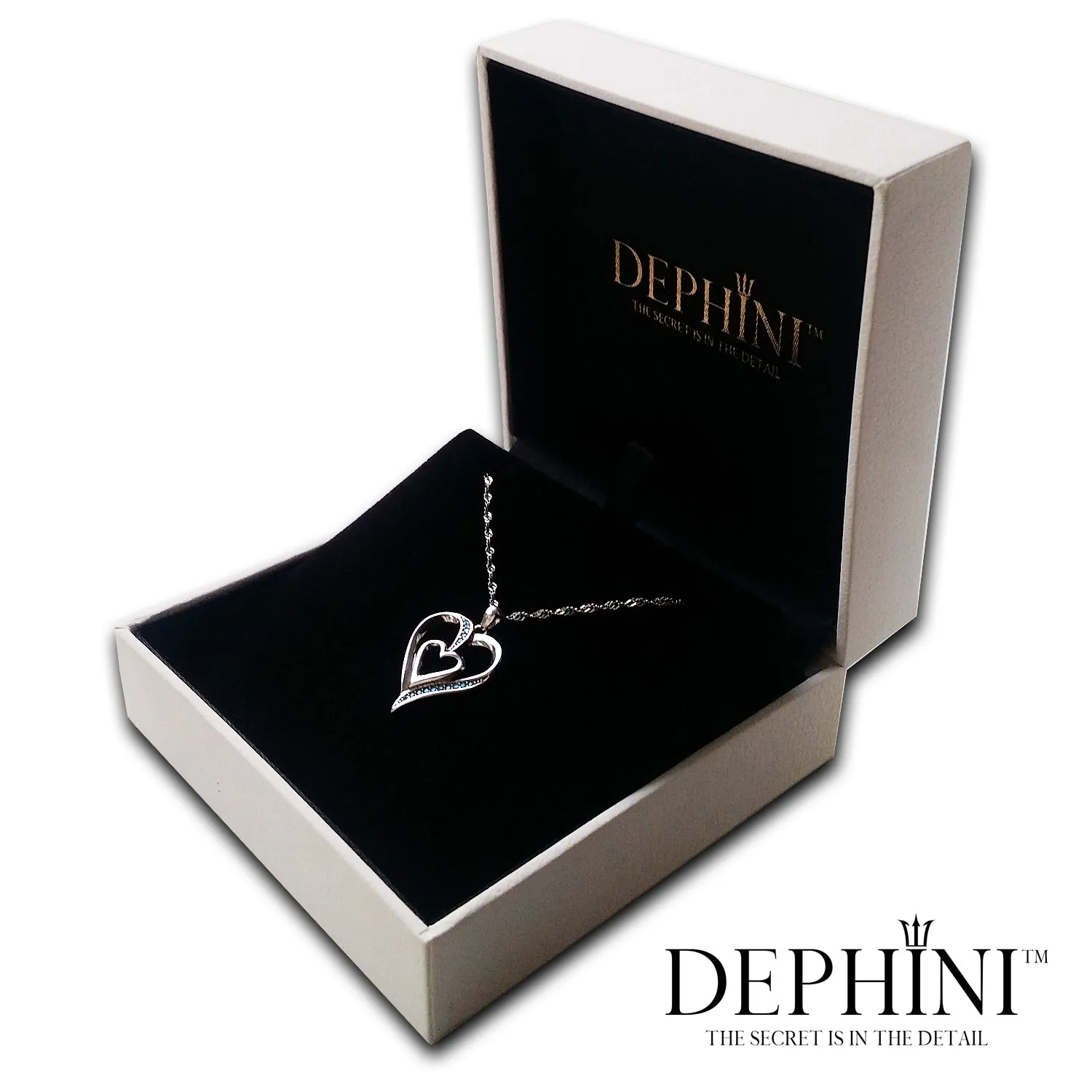 DEPHINI Heart Necklace - 925 Sterling Silver Blue CZ Crystal