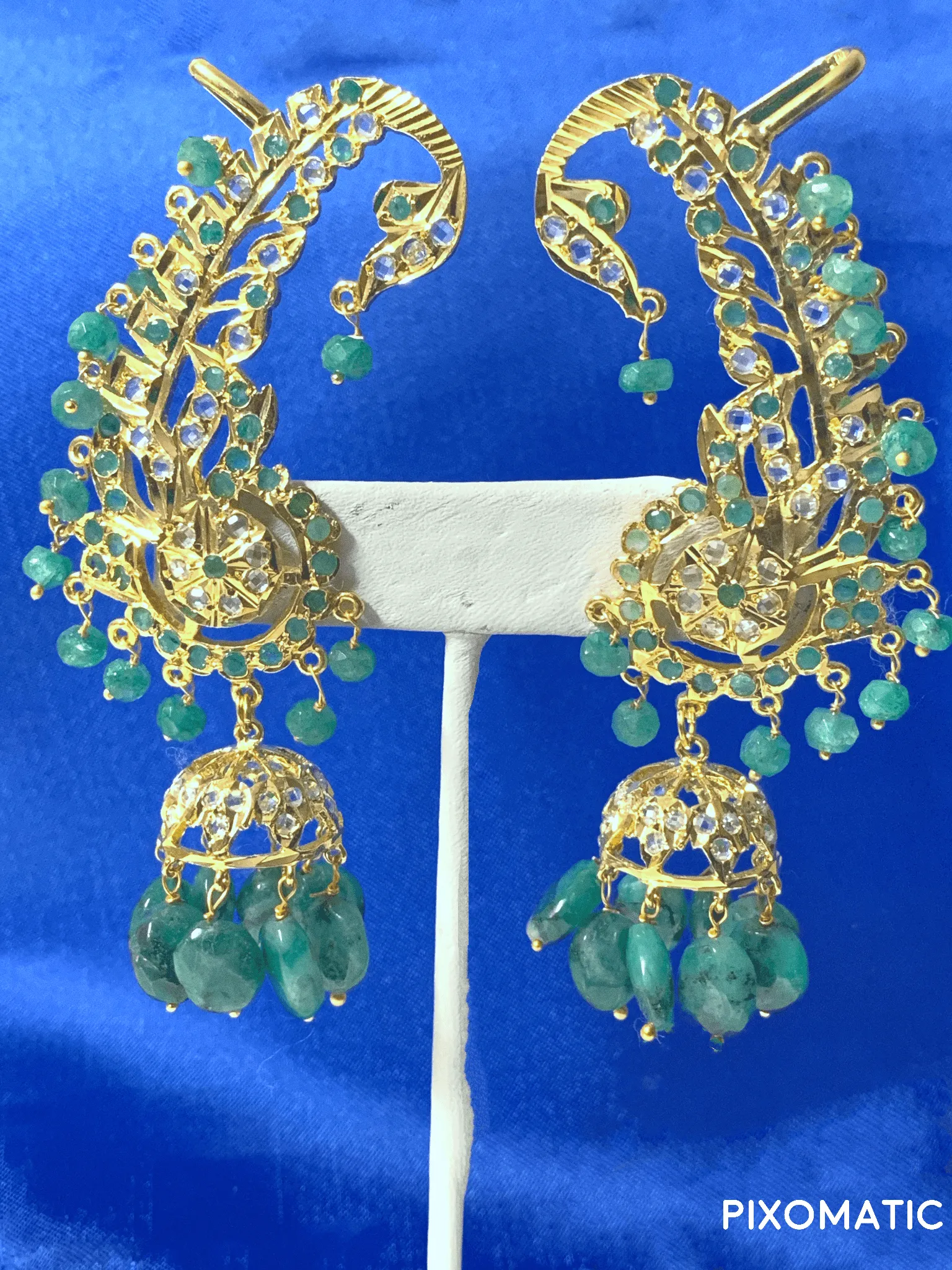 DER222  Kiran kaanphool jhumka in emeralds (READY TO SHIP)