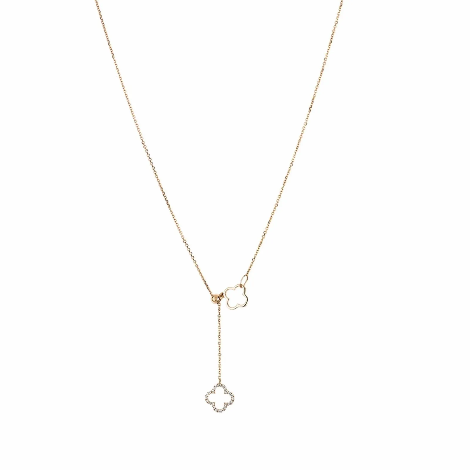 Diamond Clover Lariat Bolo Necklace