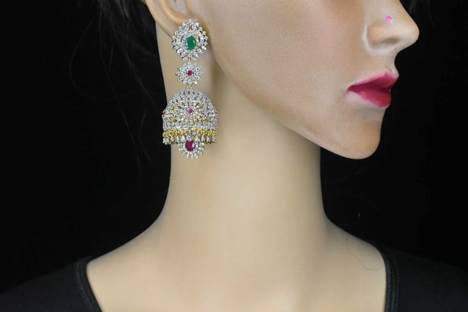 Diamond Emerald Jhumkas By Asp Fashion Jewellery