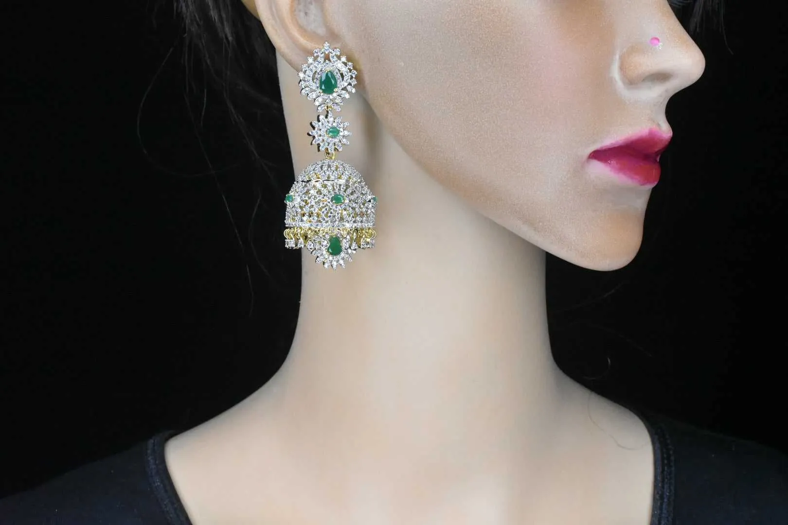 Diamond Emerald Jhumkas By Asp Fashion Jewellery