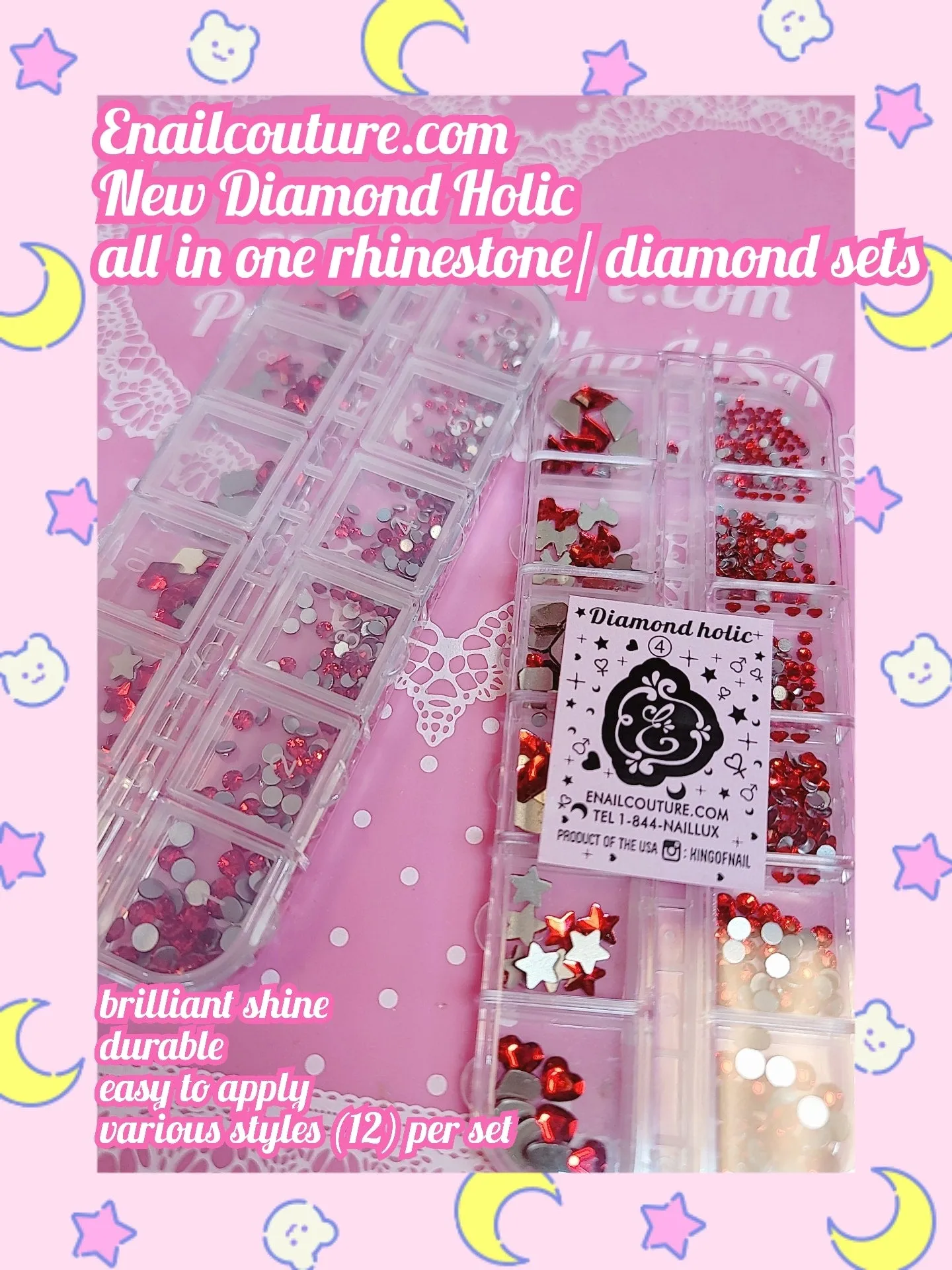 Diamond-Holic mix set !~ (Crystal Nail Rhinestones Round Flat-back Rhinestones Multi Shape Nail Gemstones Nail Glass Crystals Diamonds Jewelry for Nail Design Nail Rhinestones for Nails)