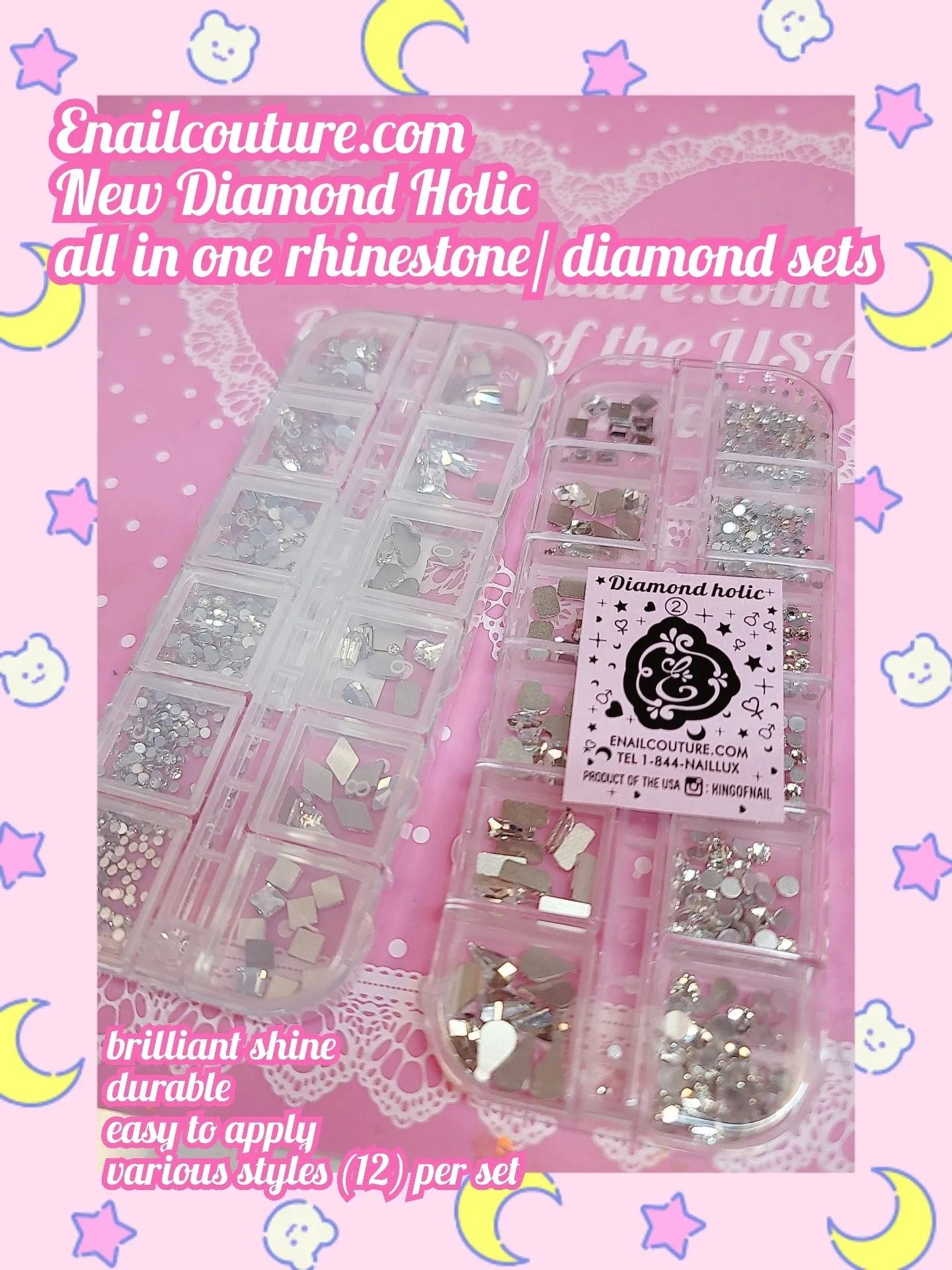 Diamond-Holic mix set !~ (Crystal Nail Rhinestones Round Flat-back Rhinestones Multi Shape Nail Gemstones Nail Glass Crystals Diamonds Jewelry for Nail Design Nail Rhinestones for Nails)