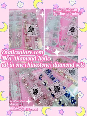 Diamond-Holic mix set !~ (Crystal Nail Rhinestones Round Flat-back Rhinestones Multi Shape Nail Gemstones Nail Glass Crystals Diamonds Jewelry for Nail Design Nail Rhinestones for Nails)