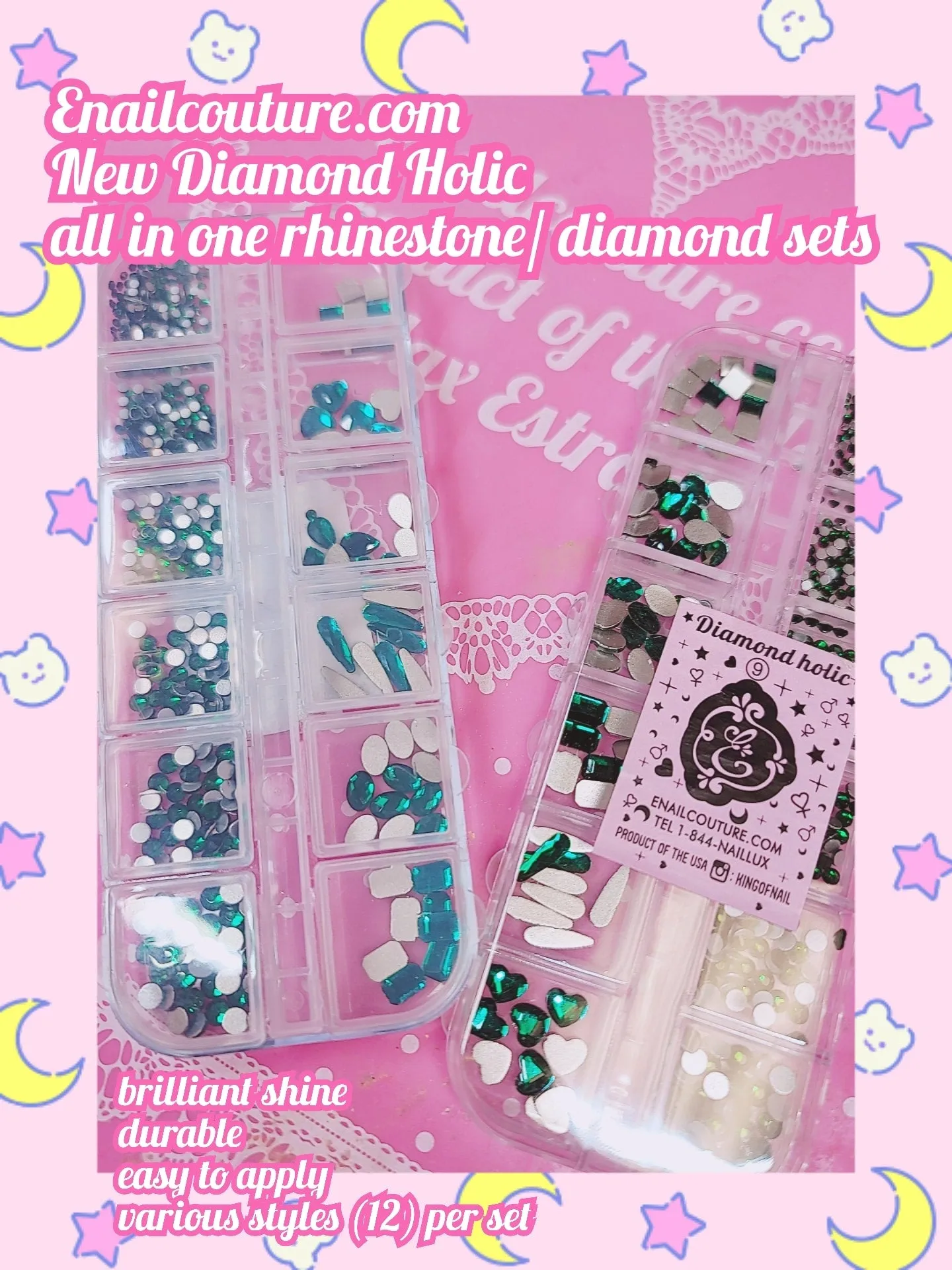 Diamond-Holic mix set !~ (Crystal Nail Rhinestones Round Flat-back Rhinestones Multi Shape Nail Gemstones Nail Glass Crystals Diamonds Jewelry for Nail Design Nail Rhinestones for Nails)