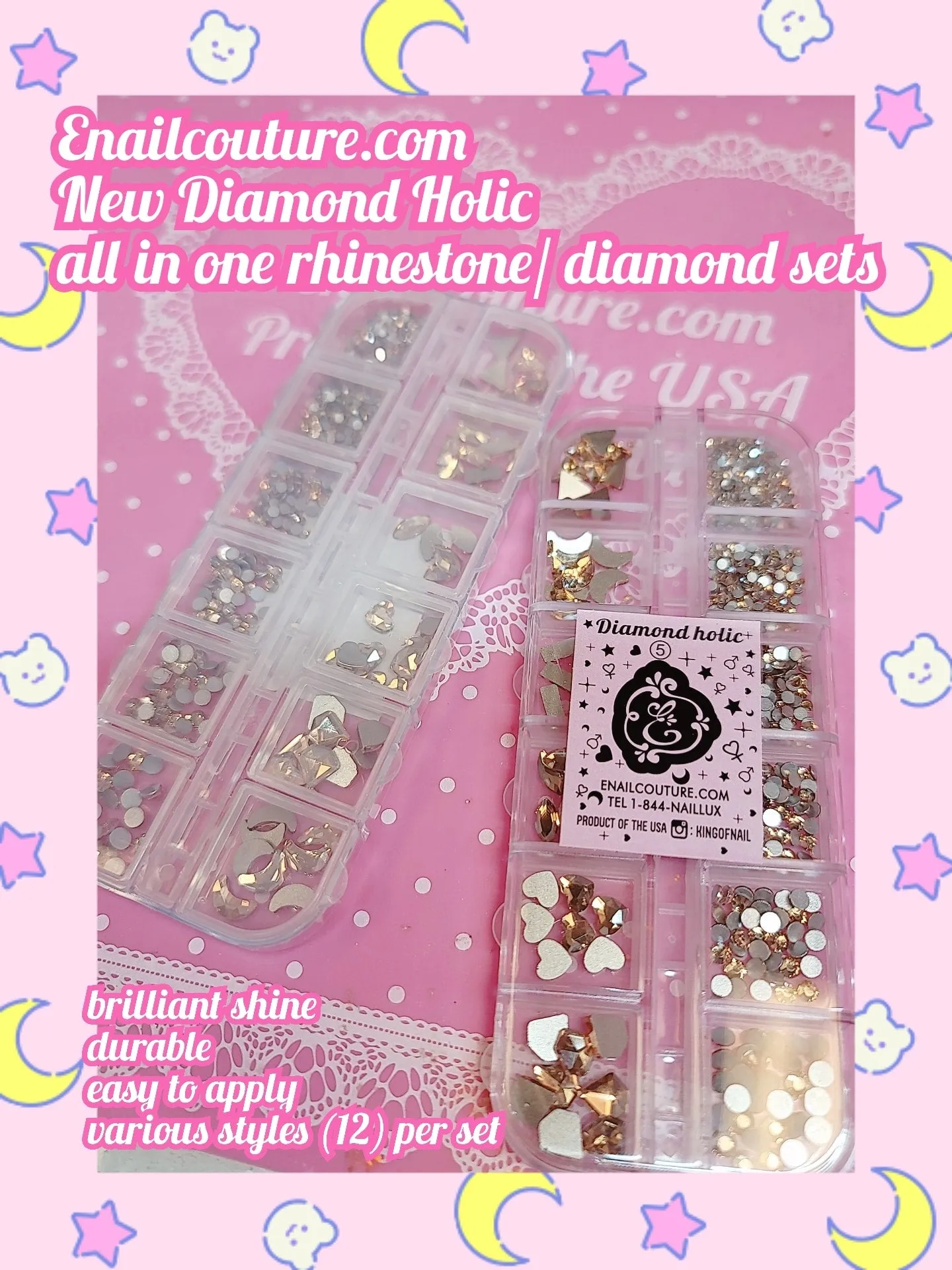 Diamond-Holic mix set !~ (Crystal Nail Rhinestones Round Flat-back Rhinestones Multi Shape Nail Gemstones Nail Glass Crystals Diamonds Jewelry for Nail Design Nail Rhinestones for Nails)