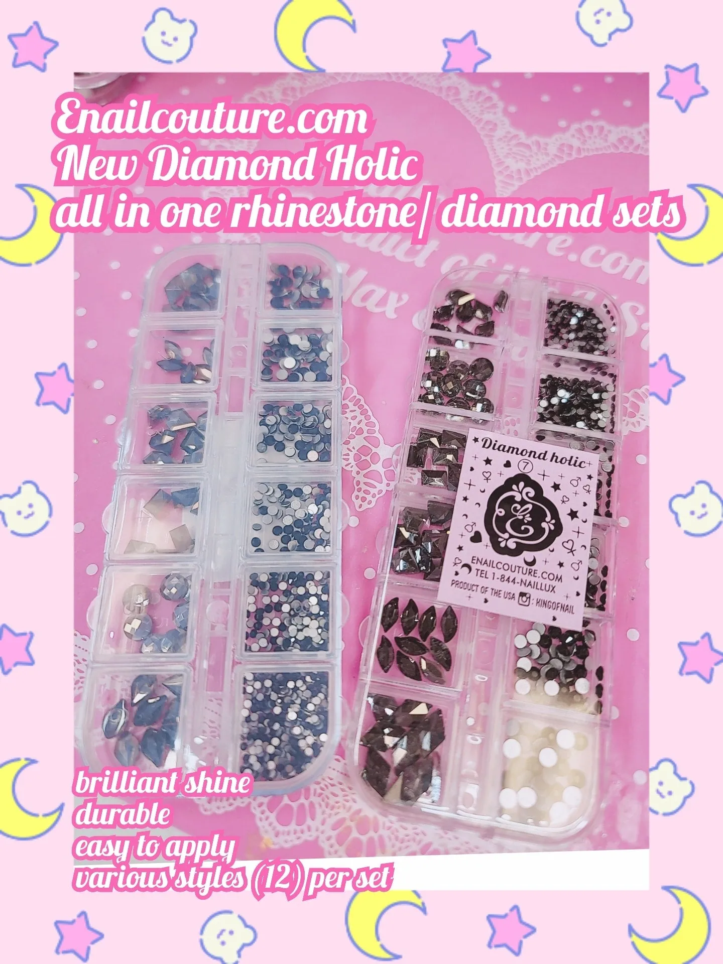 Diamond-Holic mix set !~ (Crystal Nail Rhinestones Round Flat-back Rhinestones Multi Shape Nail Gemstones Nail Glass Crystals Diamonds Jewelry for Nail Design Nail Rhinestones for Nails)