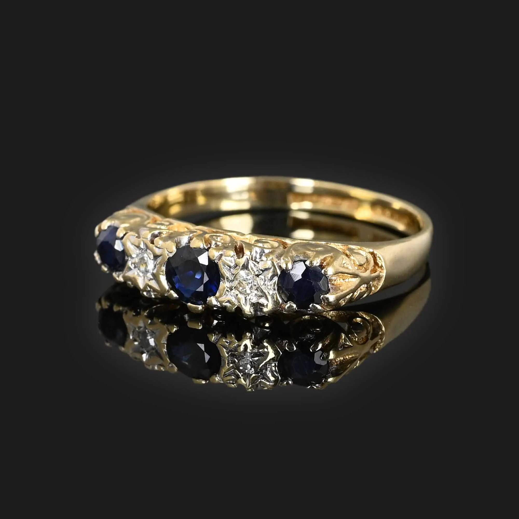 Diamond Sapphire Victorian Style Band Ring in Gold