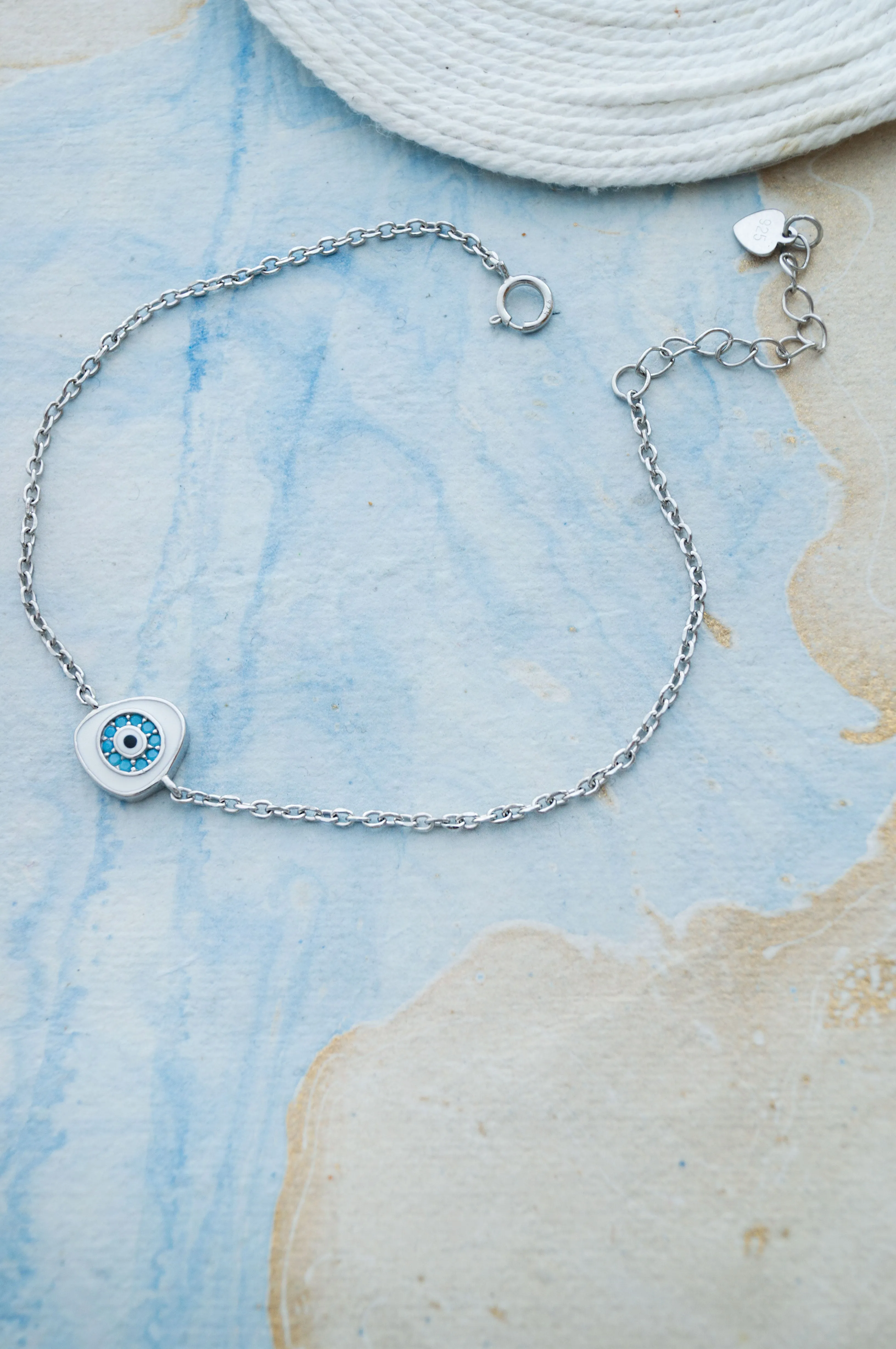 Eclectic Evil Eye Sterling Silver Chain Bracelet