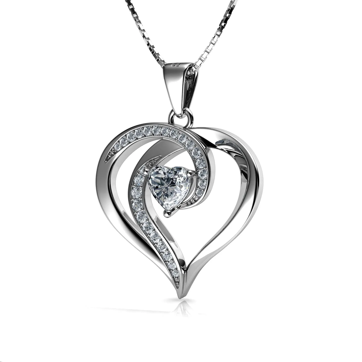 Elegant Necklace - 925 Sterling Silver Jewellery Heart Pendant Dephini