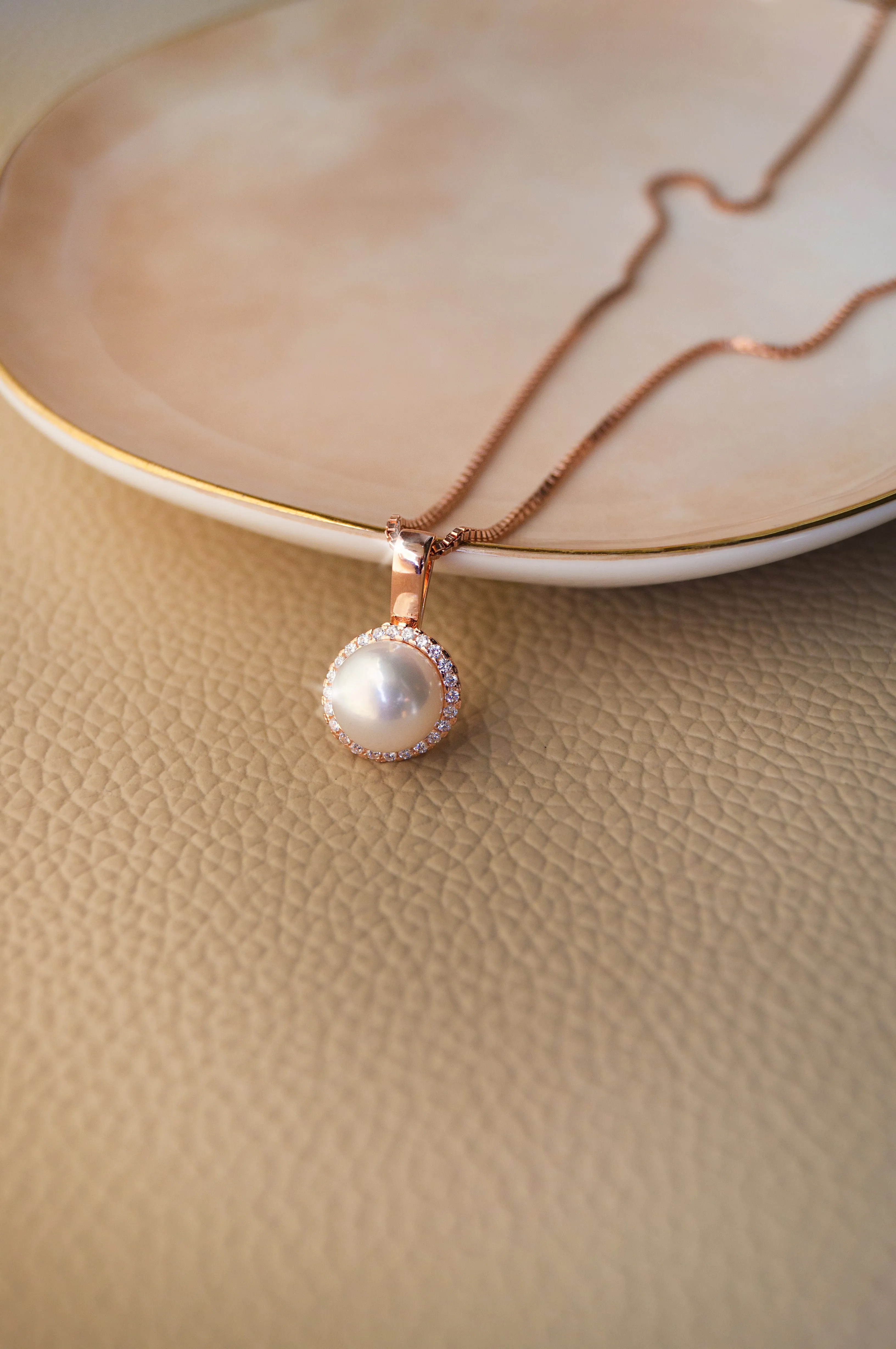 Encircled Pearl Rose Gold Plated Sterling Silver Pendant