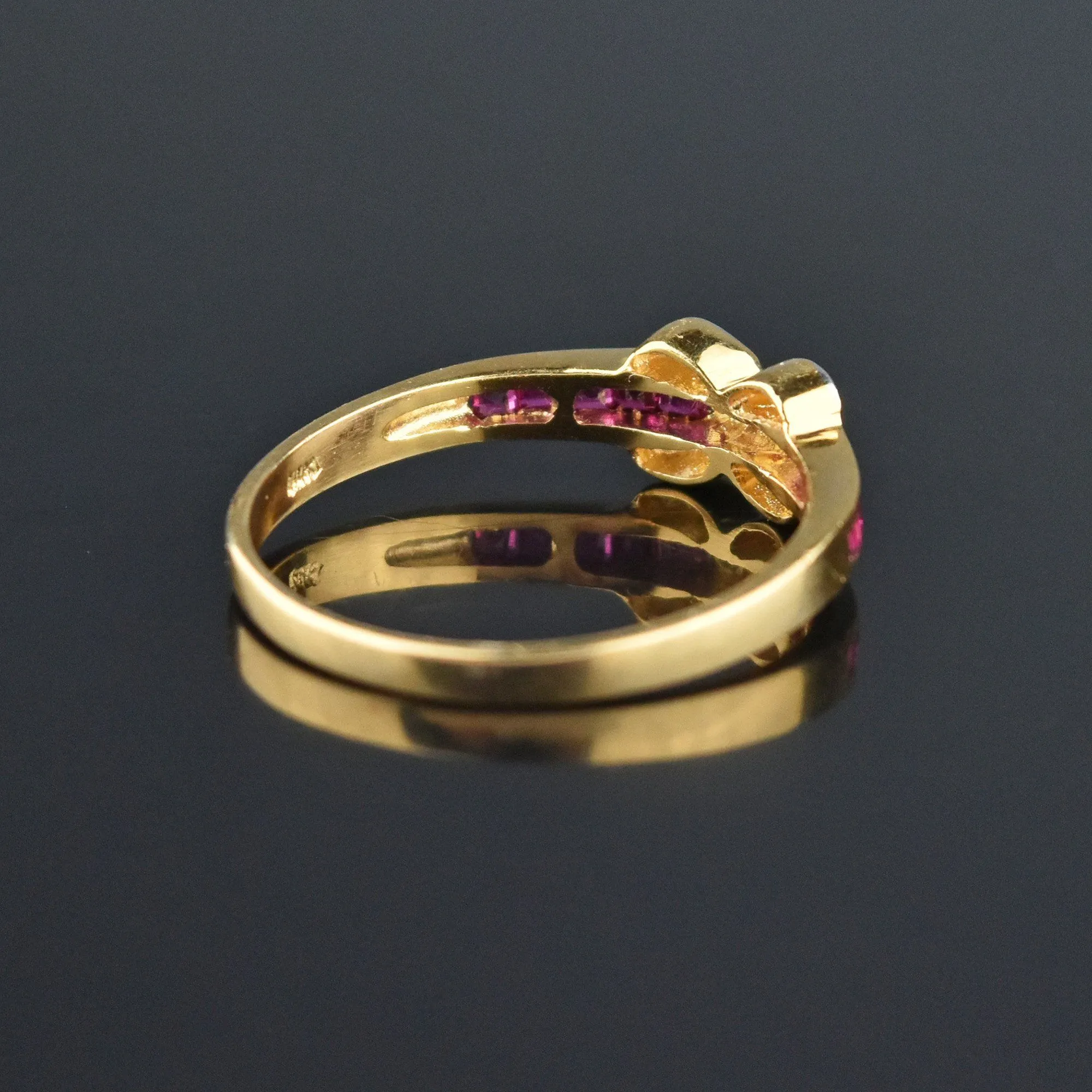 Fine 14K Gold Ruby and Diamond Buckle Ring, Sz 7