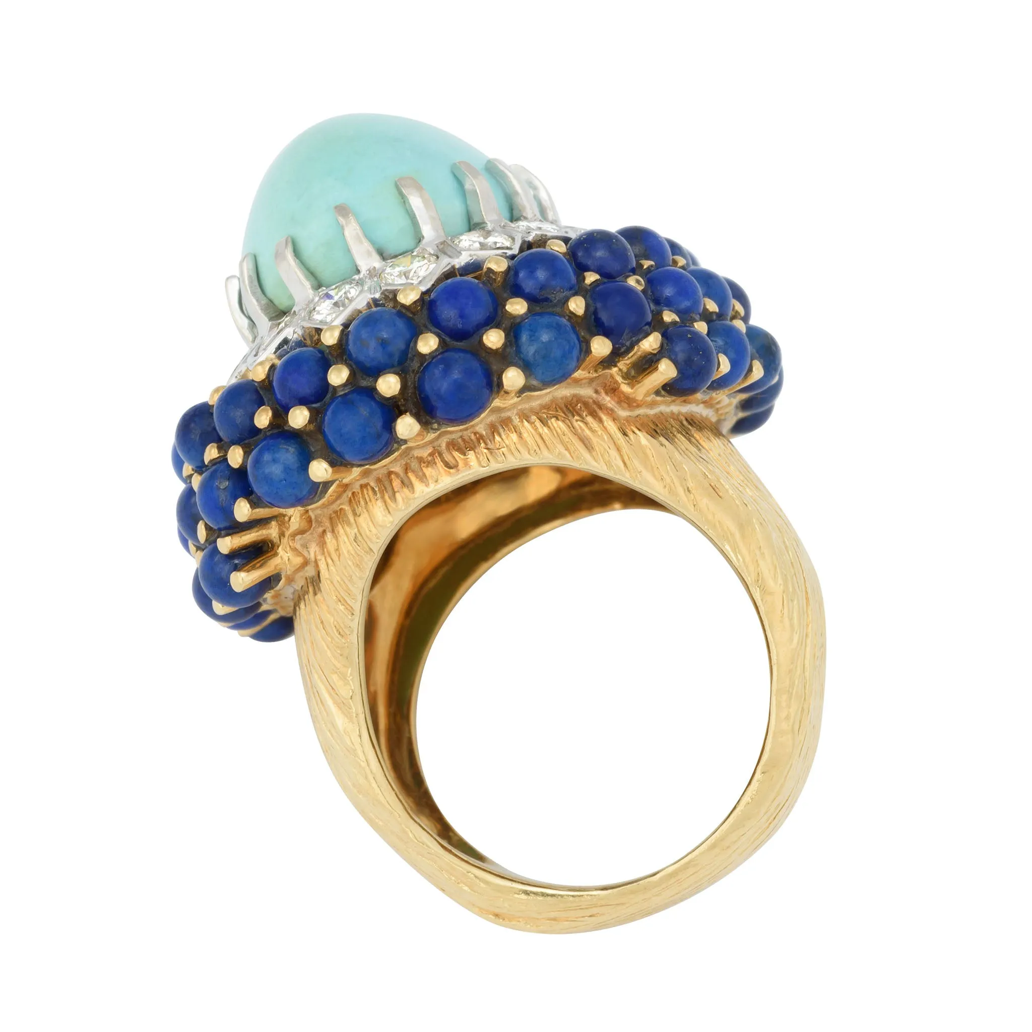 Fine 18 karat Yellow Gold Robin Egg Blue Turquoise Cocktail Ring