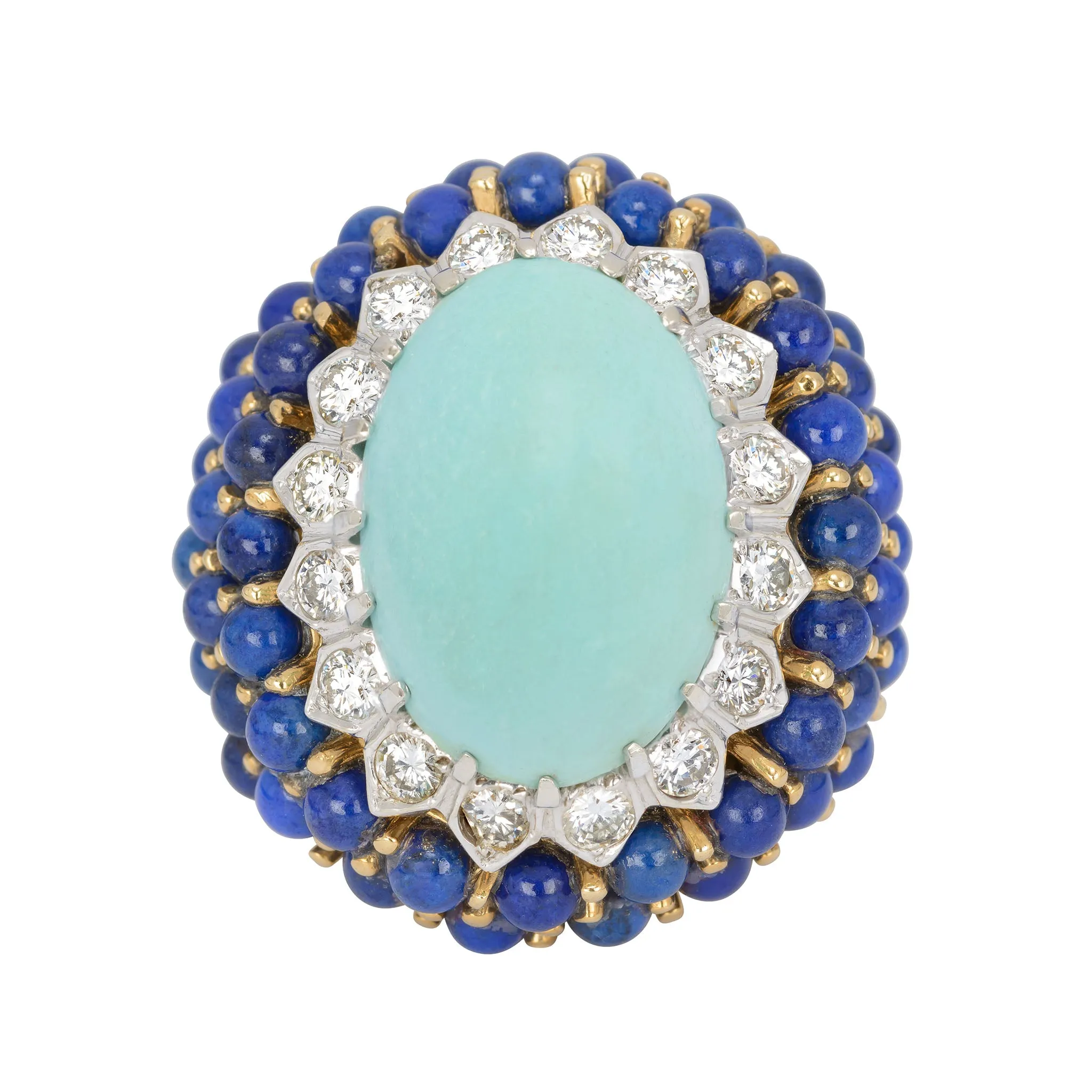 Fine 18 karat Yellow Gold Robin Egg Blue Turquoise Cocktail Ring