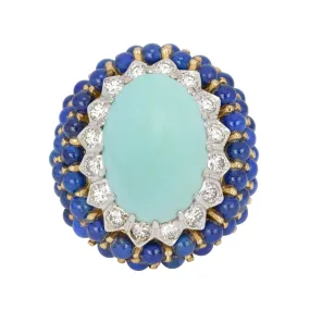 Fine 18 karat Yellow Gold Robin Egg Blue Turquoise Cocktail Ring