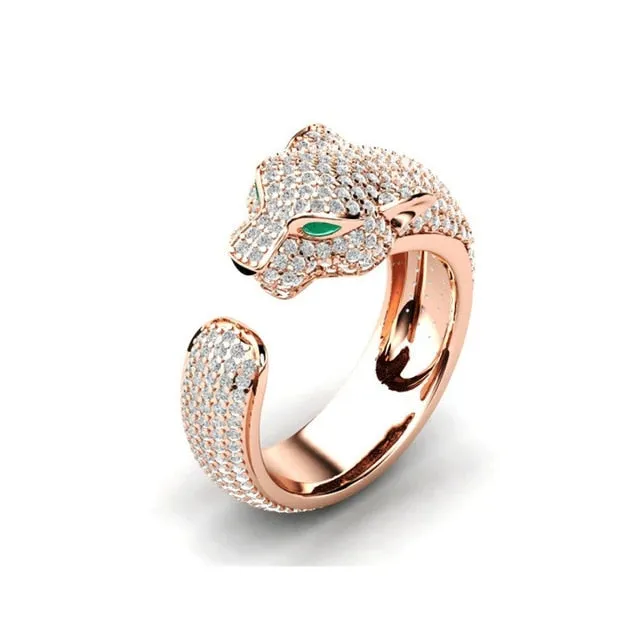 Full Crystal Inlaid Leopard Fashion Ring