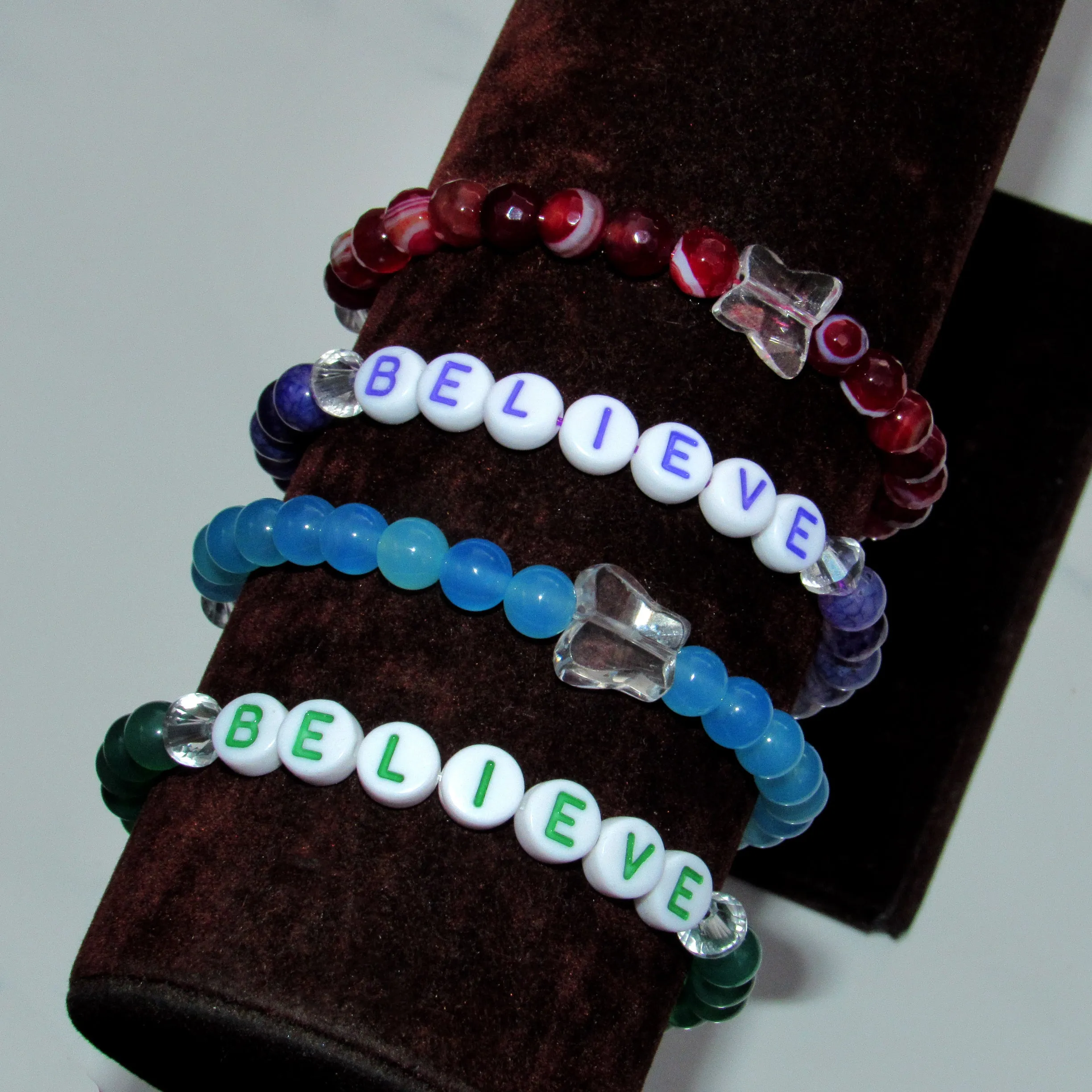 Genuine Agate Gemsotne BELIEVE stretch bracelets