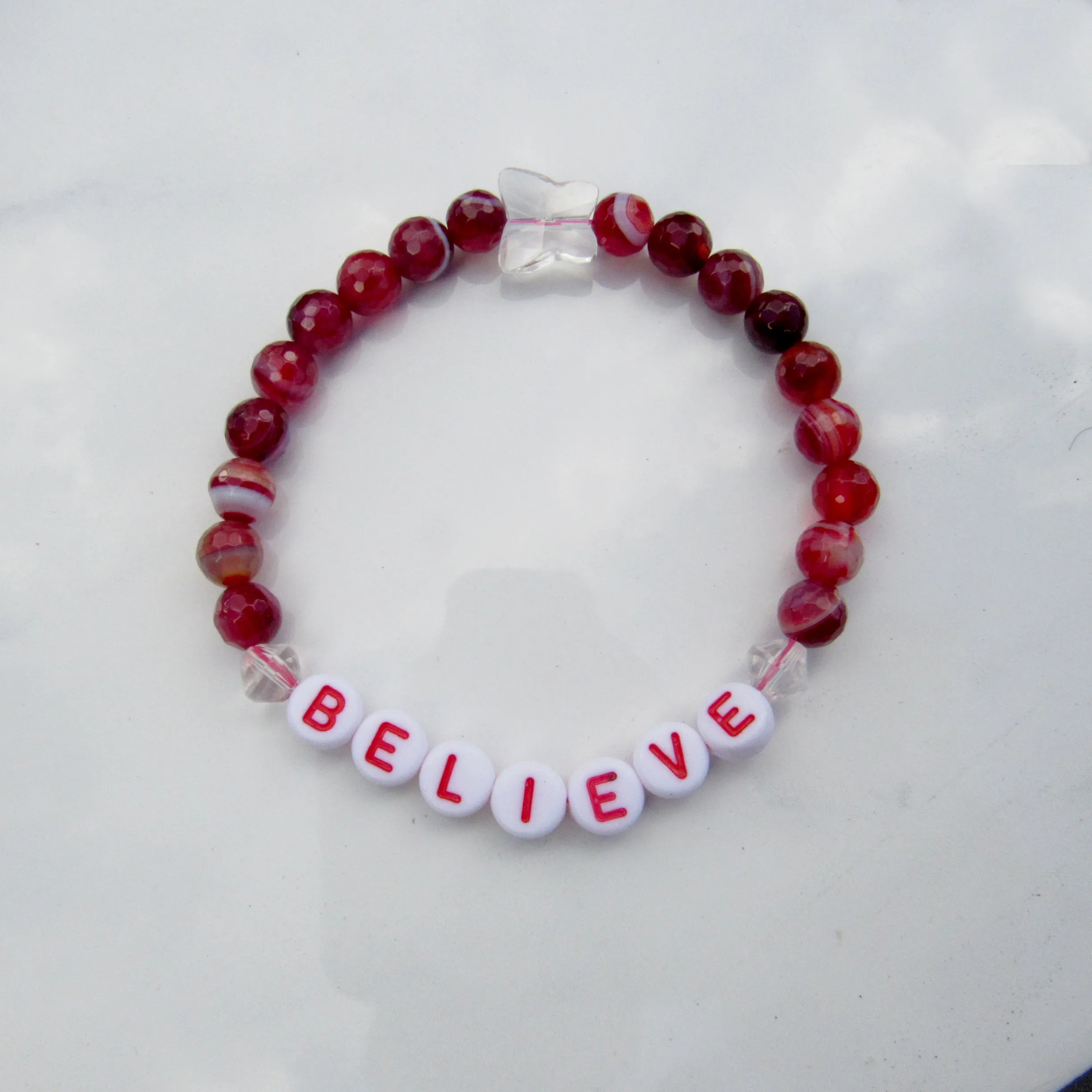 Genuine Agate Gemsotne BELIEVE stretch bracelets