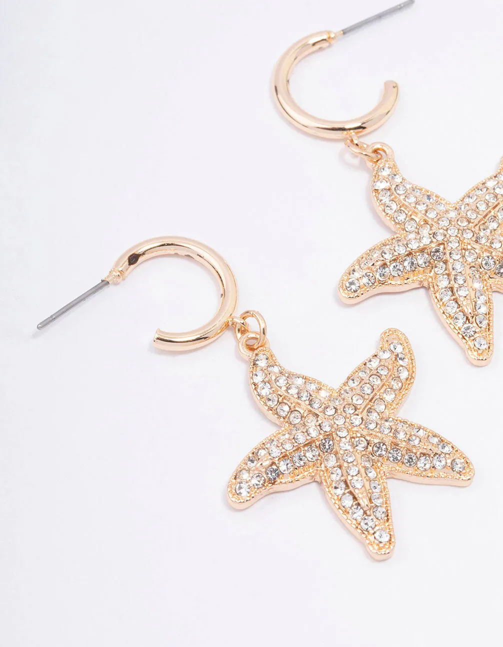 Gold Diamante Starfish Hoop Earrings