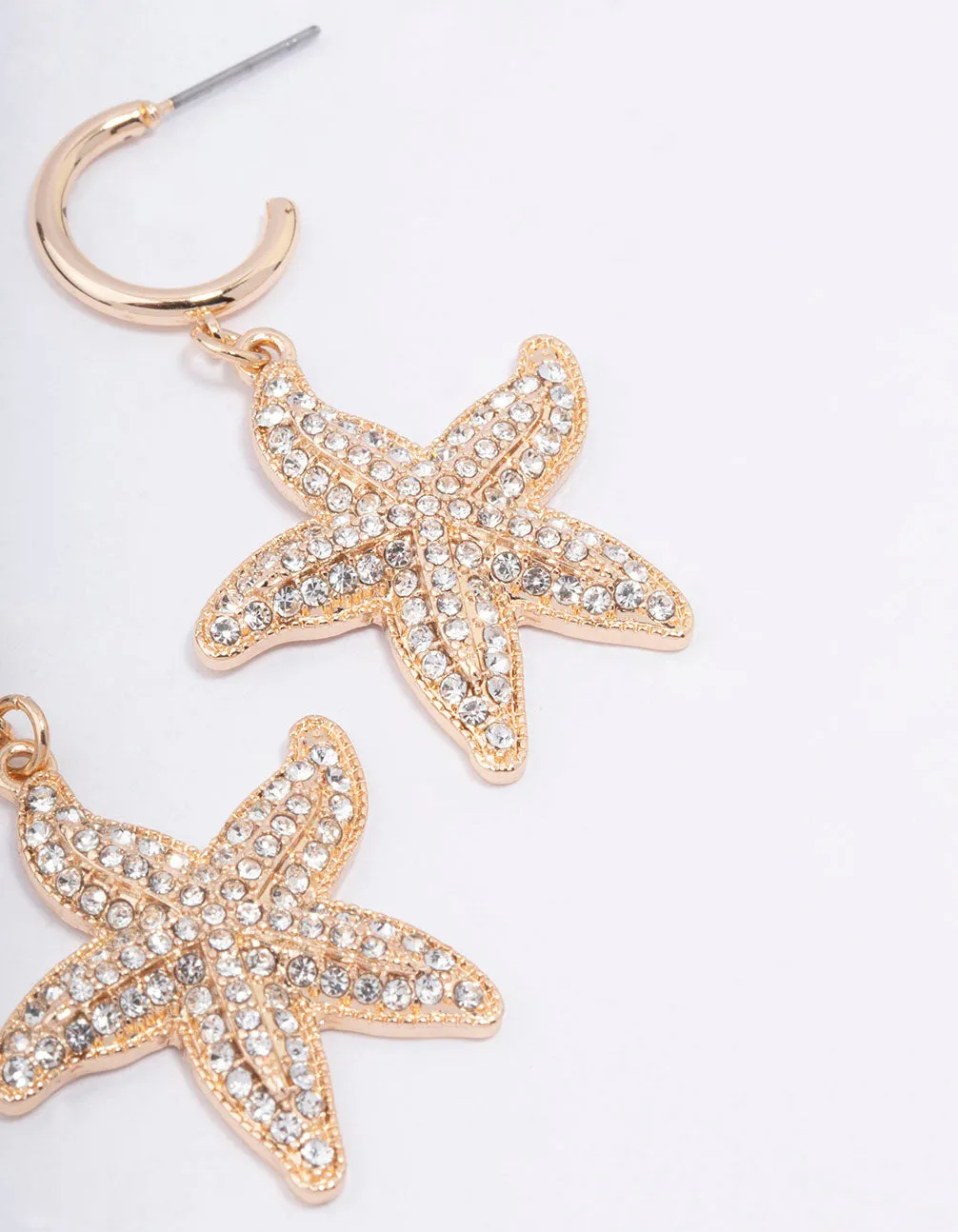 Gold Diamante Starfish Hoop Earrings