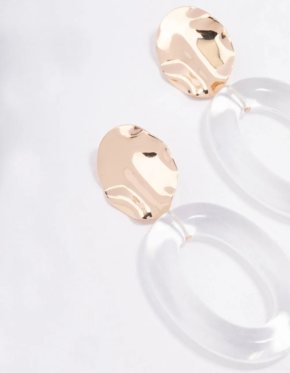 Gold Disc Transparent Drop Earrings