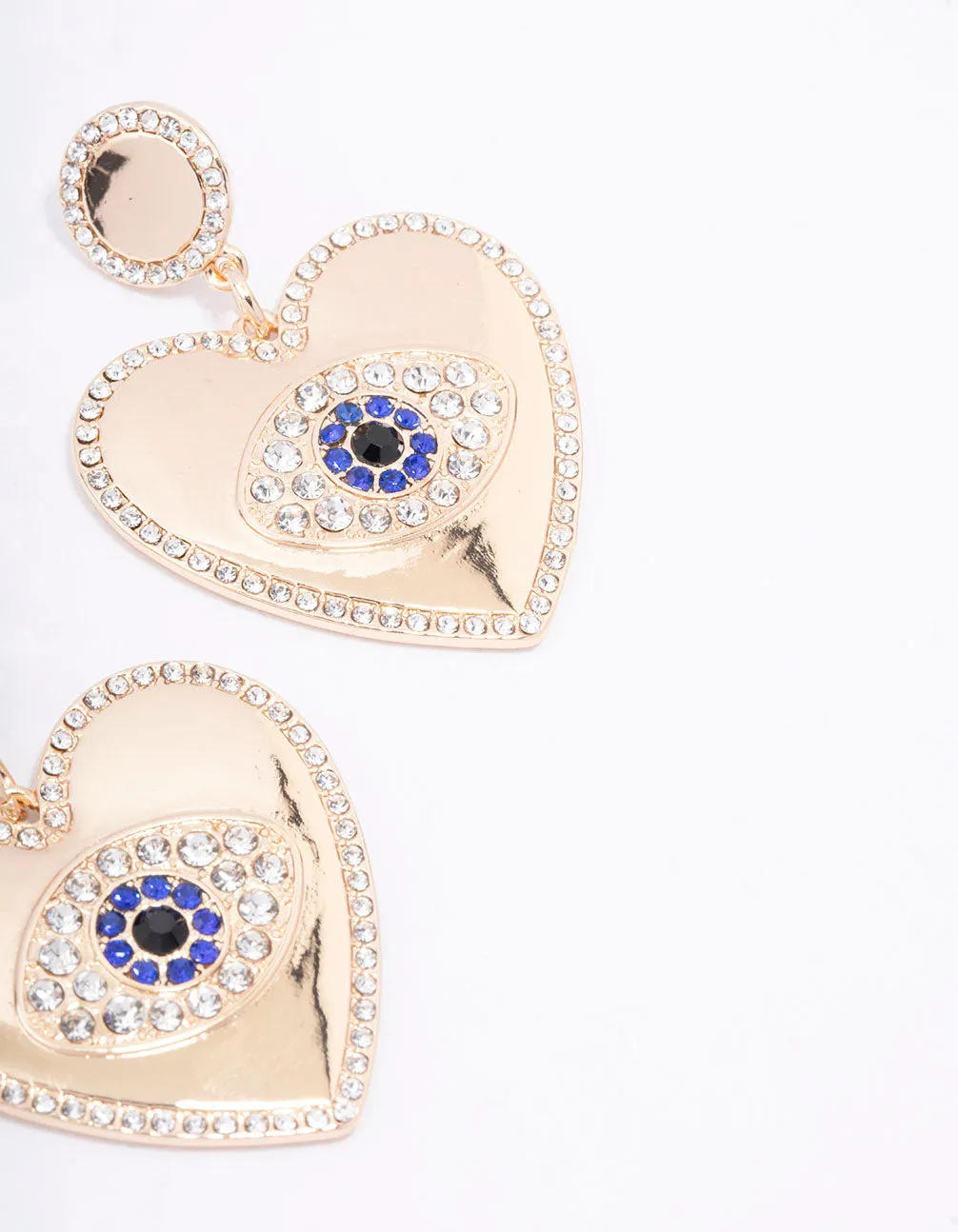 Gold Heart Diamante Eye Drop Earrings