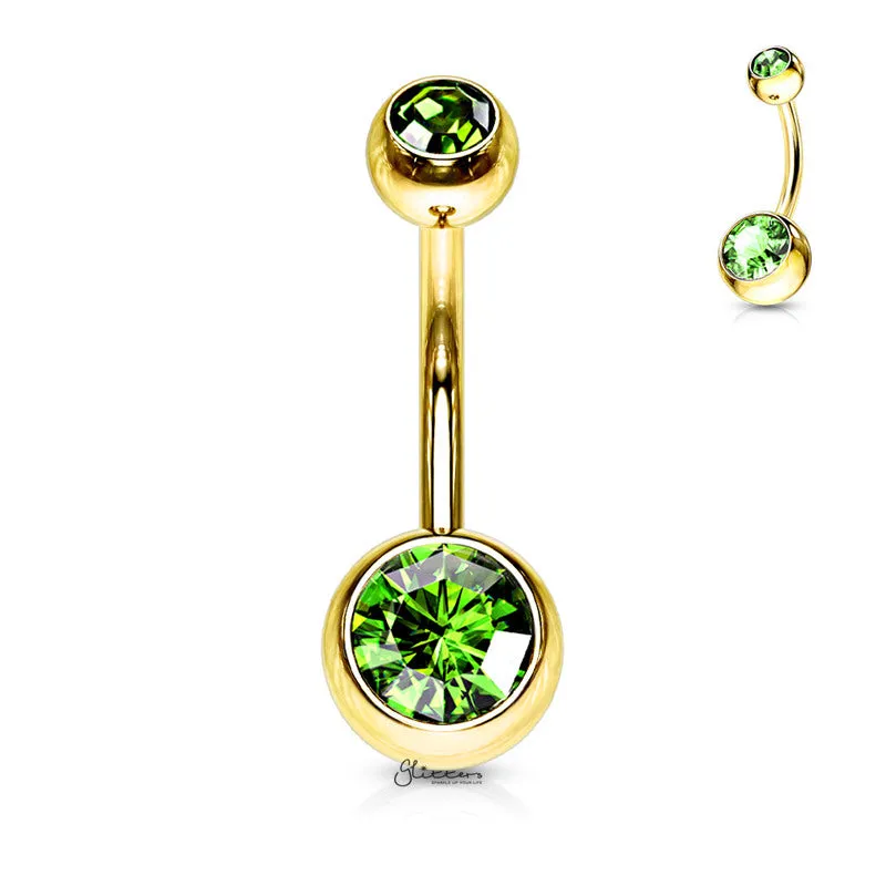 Gold I.P Double Gems Belly Button Navel Rings