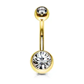 Gold I.P Double Gems Belly Button Navel Rings