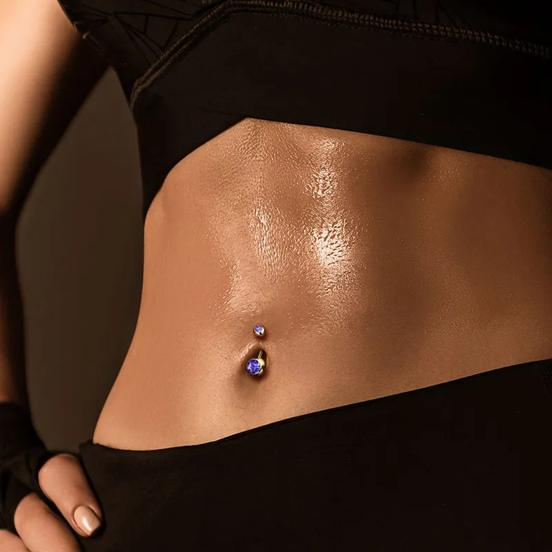 Gold I.P Double Gems Belly Button Navel Rings