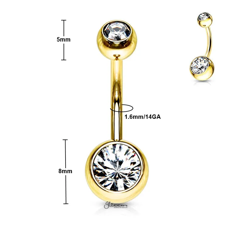 Gold I.P Double Gems Belly Button Navel Rings