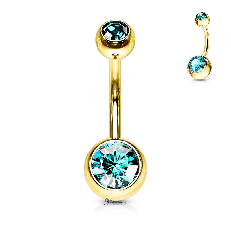 Gold I.P Double Gems Belly Button Navel Rings