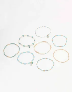 Gold Mixed Facet Pearly Beaded Bracelet Pack