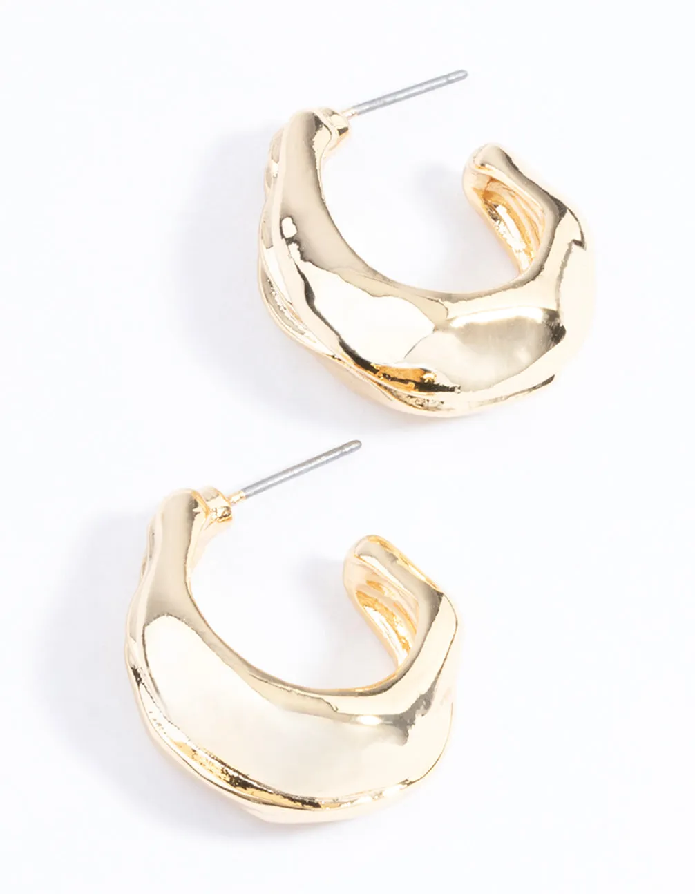 Gold Plated Medium Molten Hoop Earrings