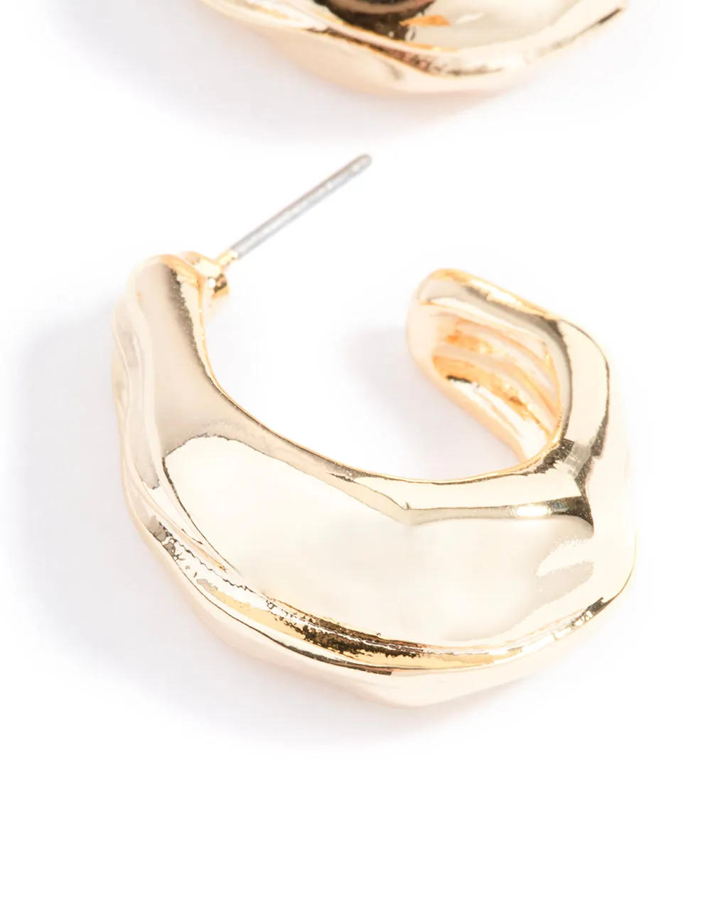 Gold Plated Medium Molten Hoop Earrings