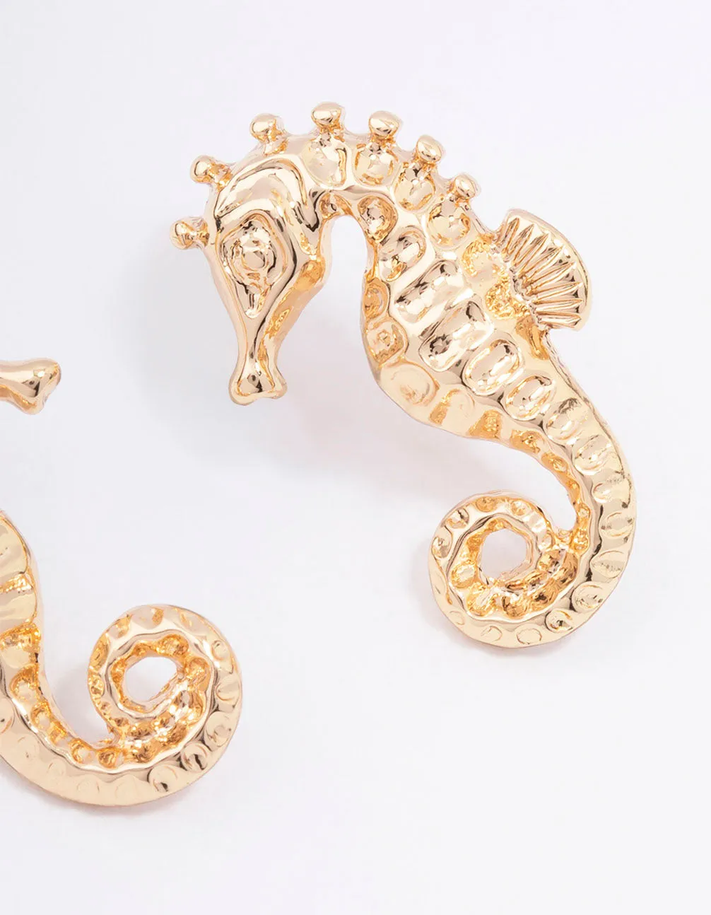 Gold Seahorse Statement Stud Earrings