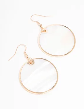 Gold Shell Disc Drop Earrings