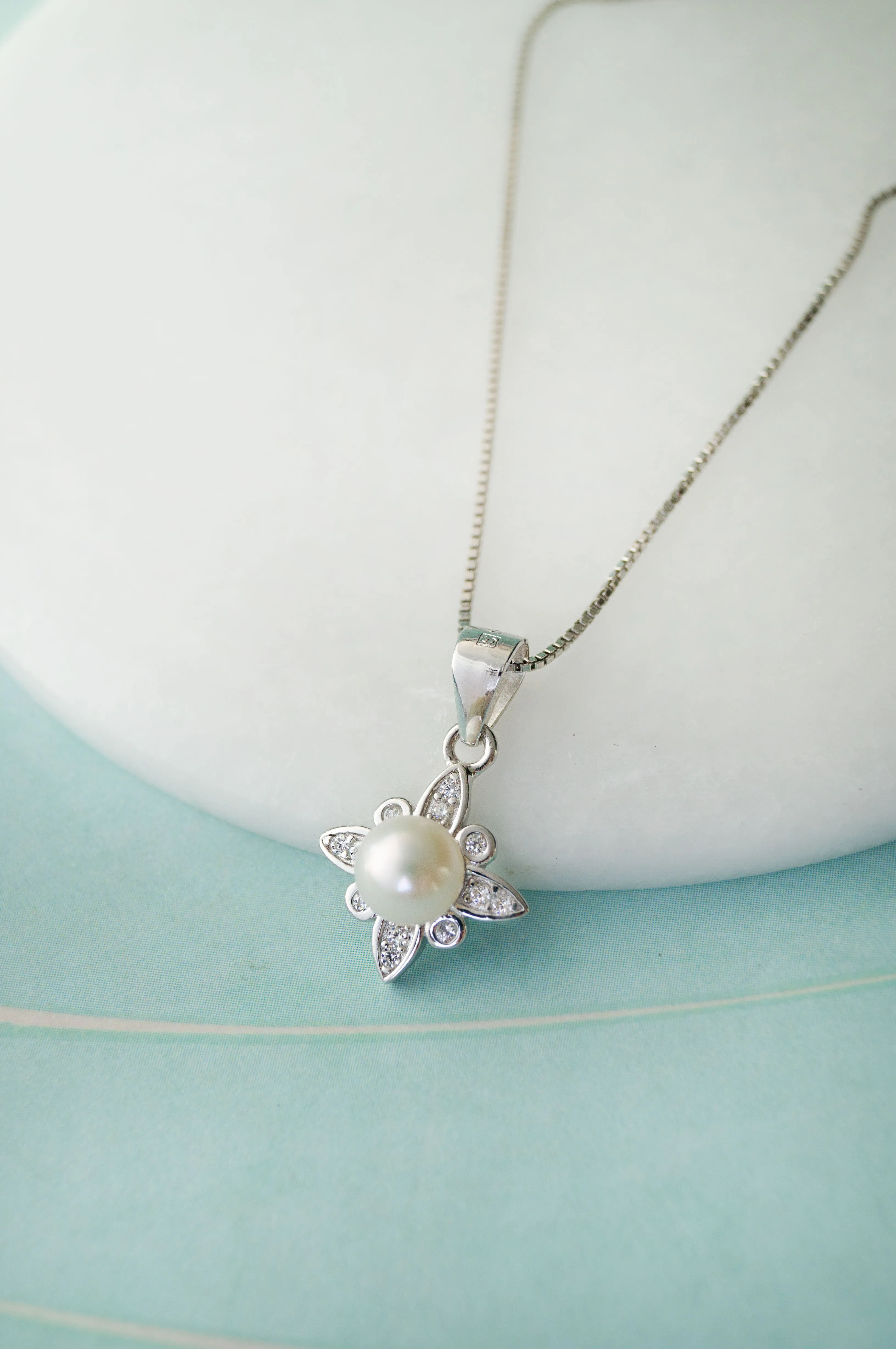 Graceful Pearl Flower Sterling Silver Pendant