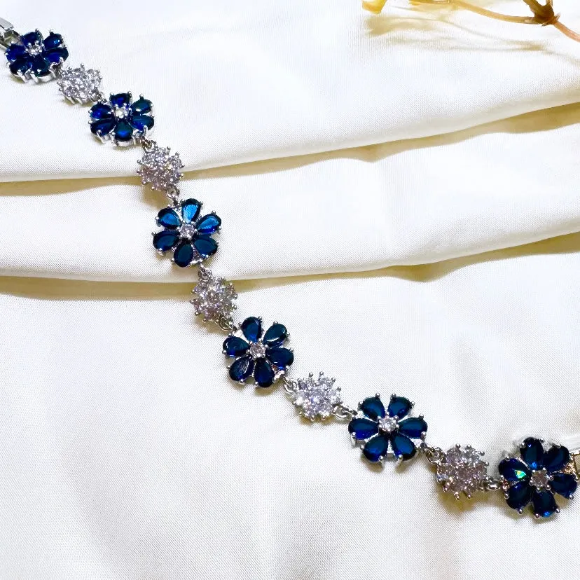 G.Silver Blue Stone Flower Bracelet.