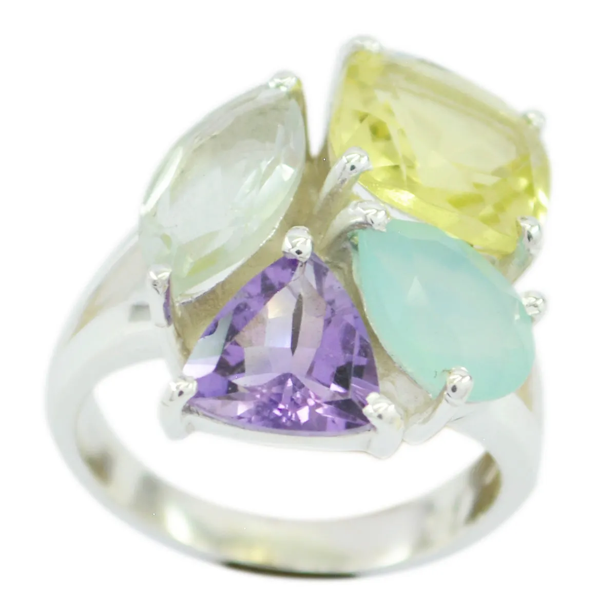 Handmade Gem Multi Stone 925 Sterling Silver Ring Beautiful Jewelry