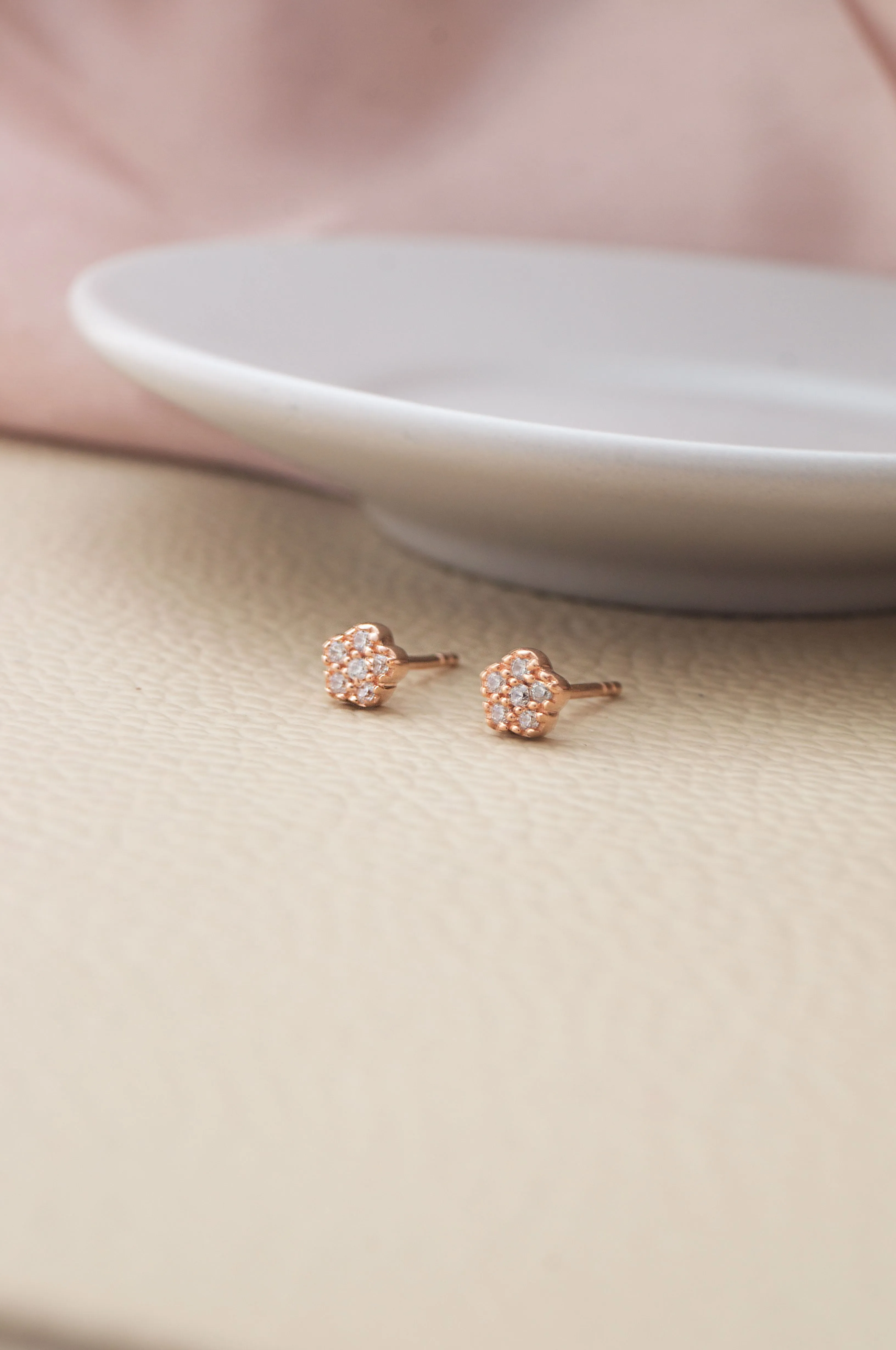 Happy Flower Rose Gold Plated Sterling Silver Stud Earrings