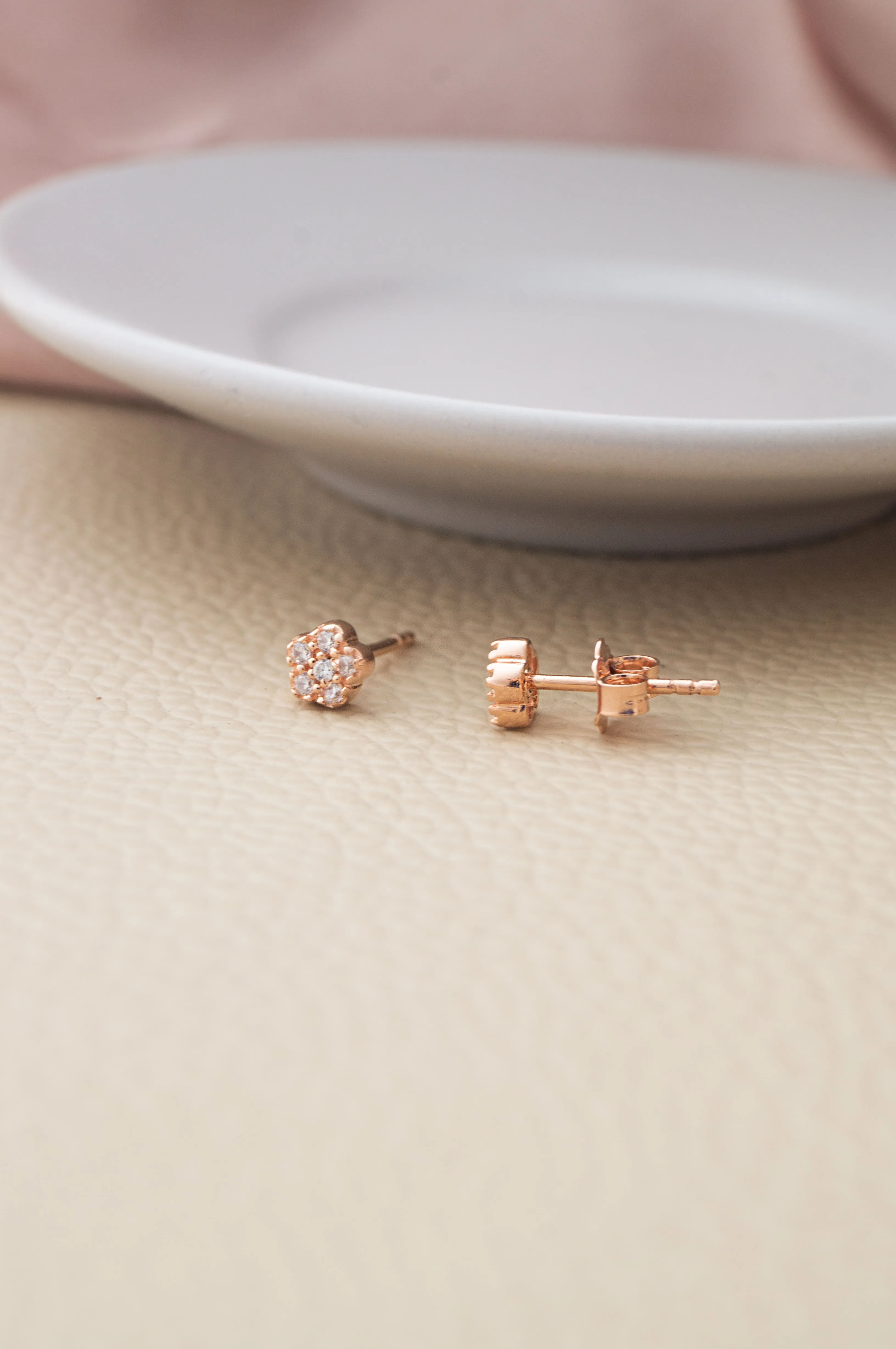 Happy Flower Rose Gold Plated Sterling Silver Stud Earrings