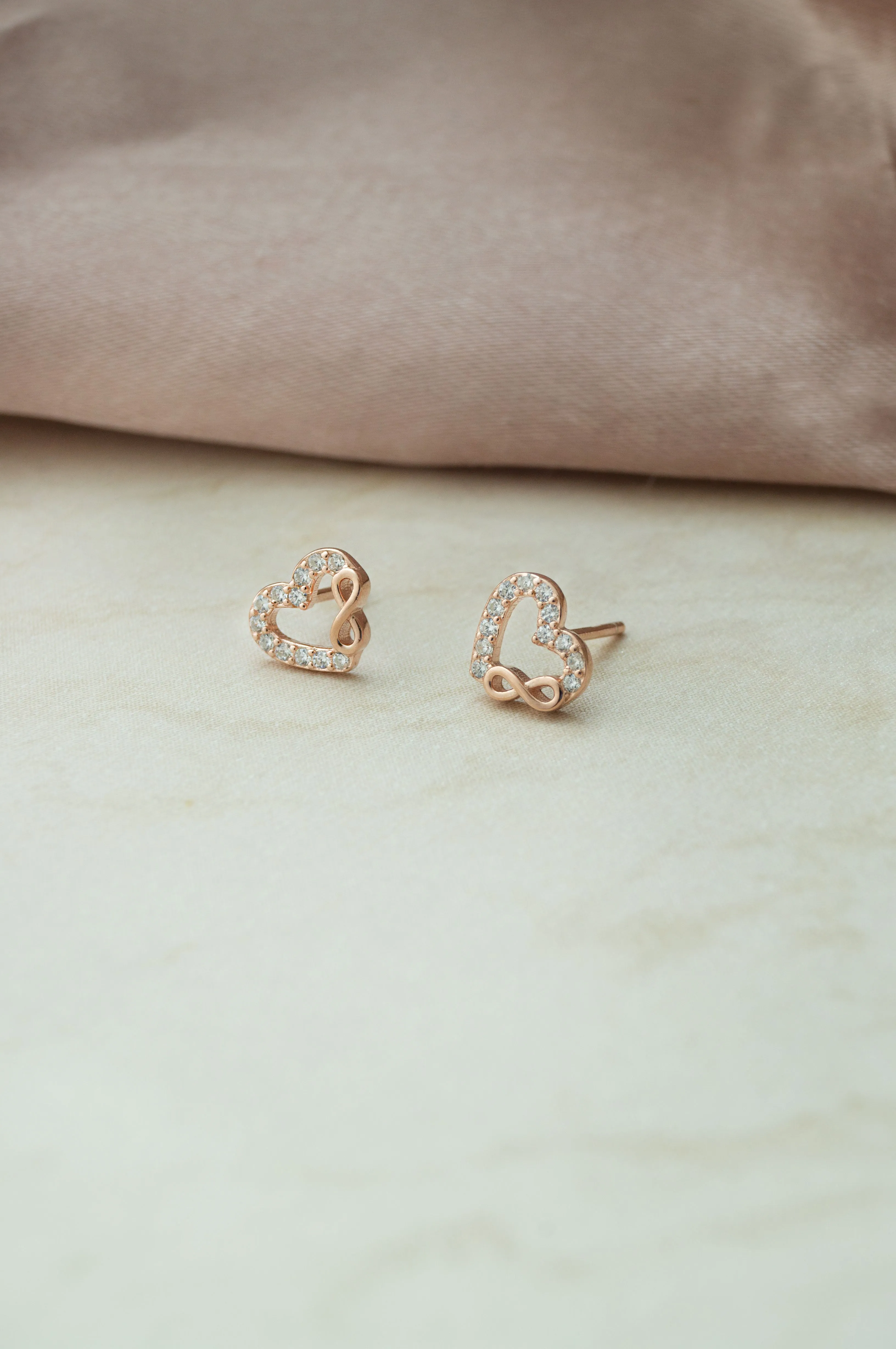 Heart & Infinity Rose Gold Plated Sterling Silver Stud Earrings