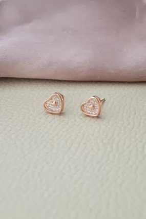 Heart In A Blinging Heart Rose Gold Plated Sterling Silver Stud Earrings