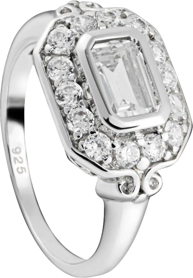 Elegant Art Deco Style 925 Sterling Silver Ring with Sparkling Cubic Zirconia - Size N