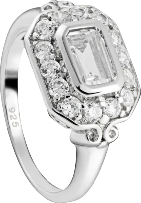 Elegant Art Deco Style 925 Sterling Silver Ring with Sparkling Cubic Zirconia - Size N