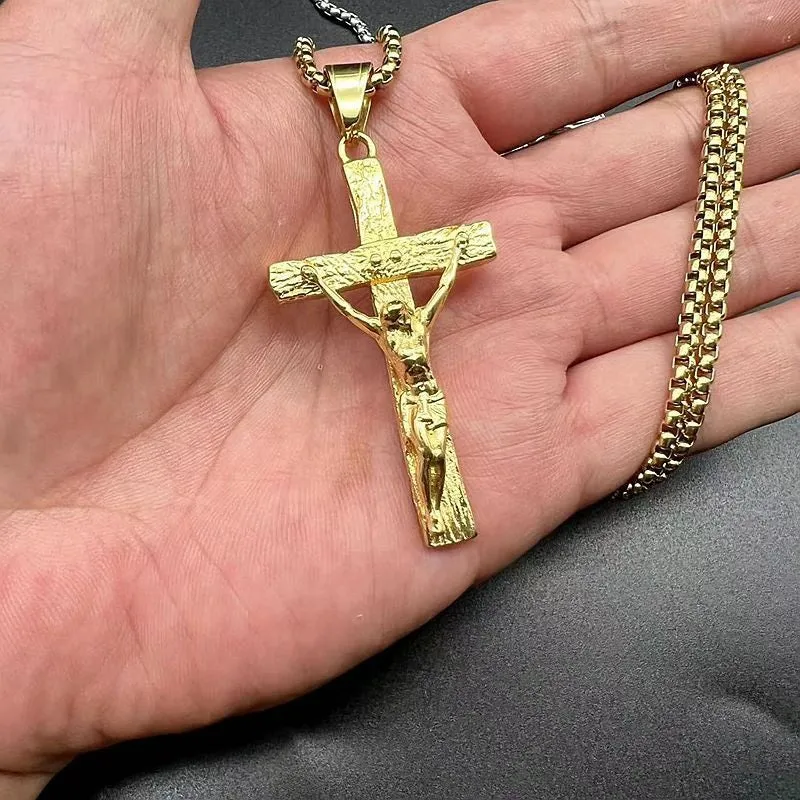 Hip Hop Titanium Steel Vacuum Plating Jehovah's Passion Cross Pendant