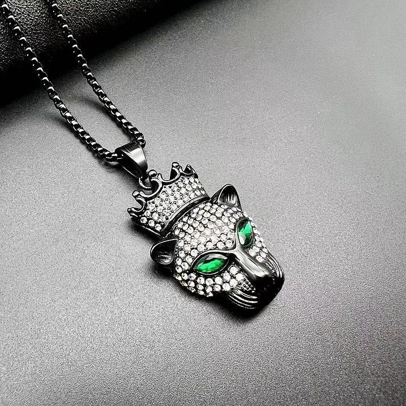 Hip Hop Zircon Crown Leopard Head Pendant